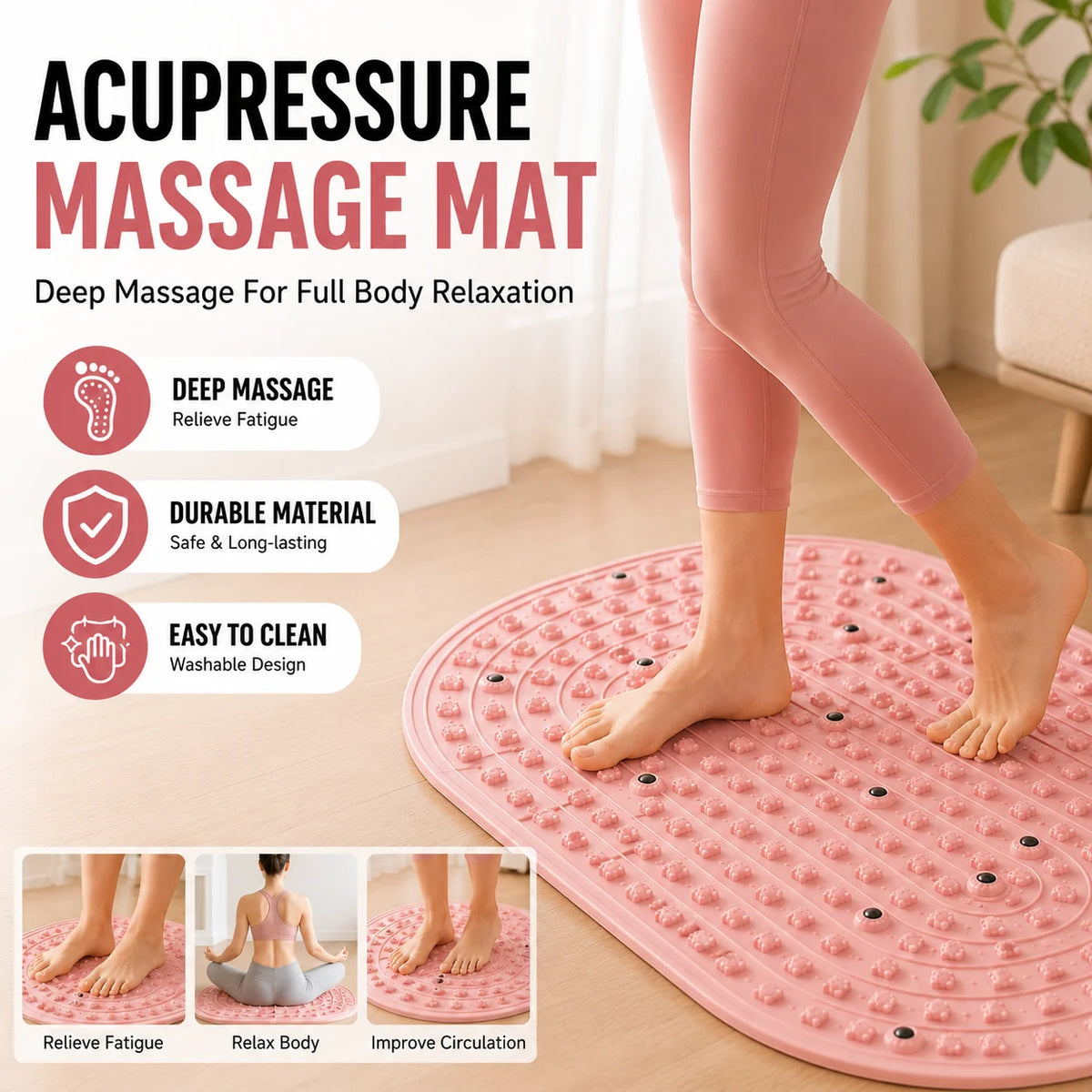 tapis massage acupression rose corail relief animal points pression moderne anti fatigue 70x40cm
