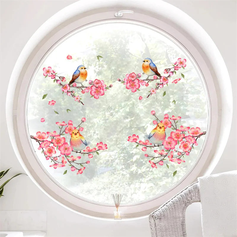 Autocollant mural verre oiseaux colorés