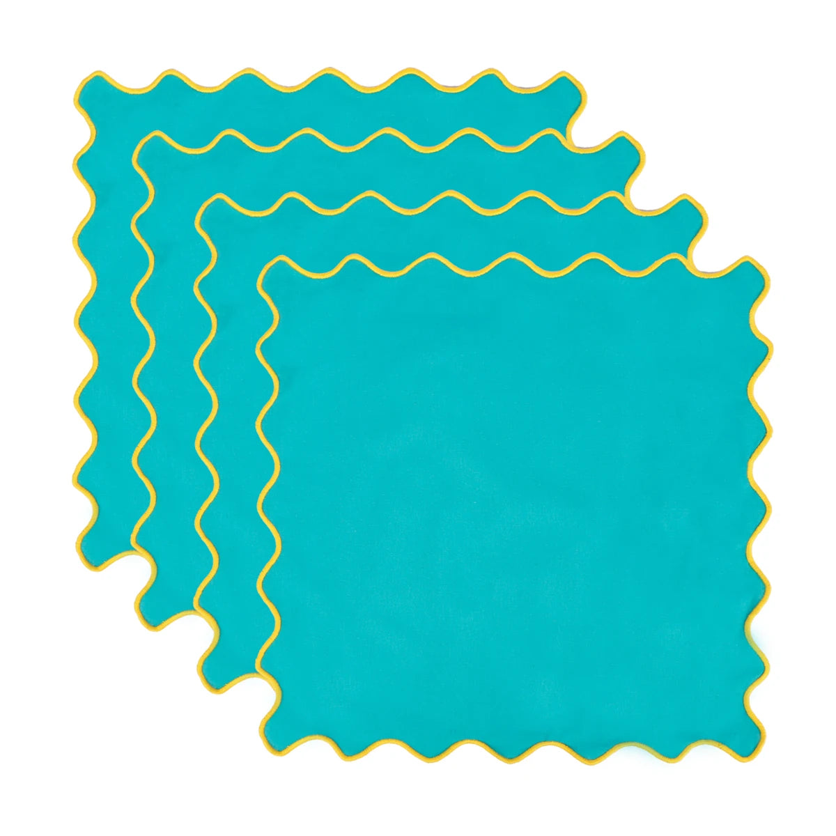 serviettes table classiques fleurs roses jaunes bordure bleue coton rose vert blanc