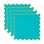 serviettes table classiques fleurs roses jaunes bordure bleue coton rose vert blanc