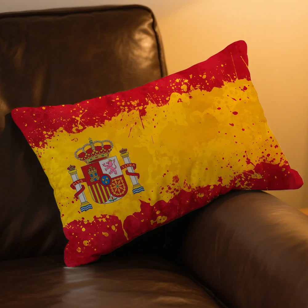 housse coussin drapeau espagnol imprimé polyester moderne rouge jaune blason royal 30x50cm 40x60cm 48x74cm