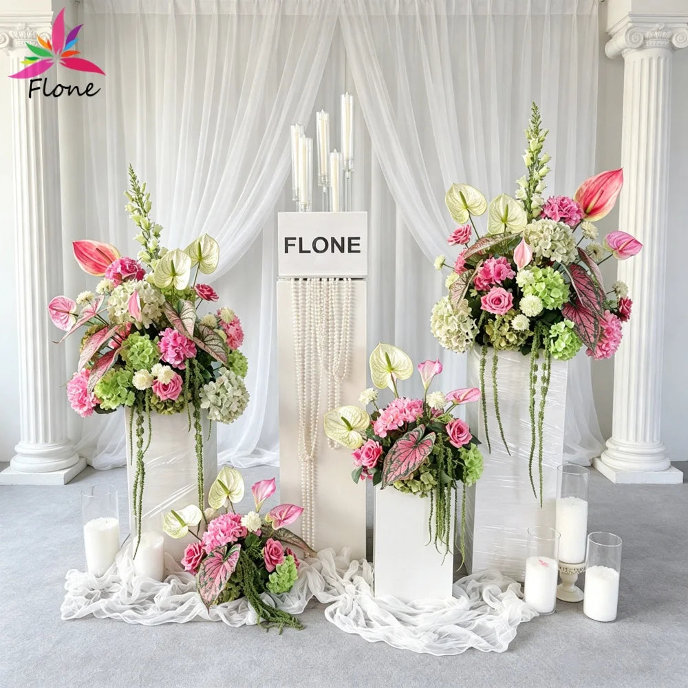 décoration événement mariage anniversaire hydrangea anthurium rose arrangement floral intérieur élégant moderne tropical vases