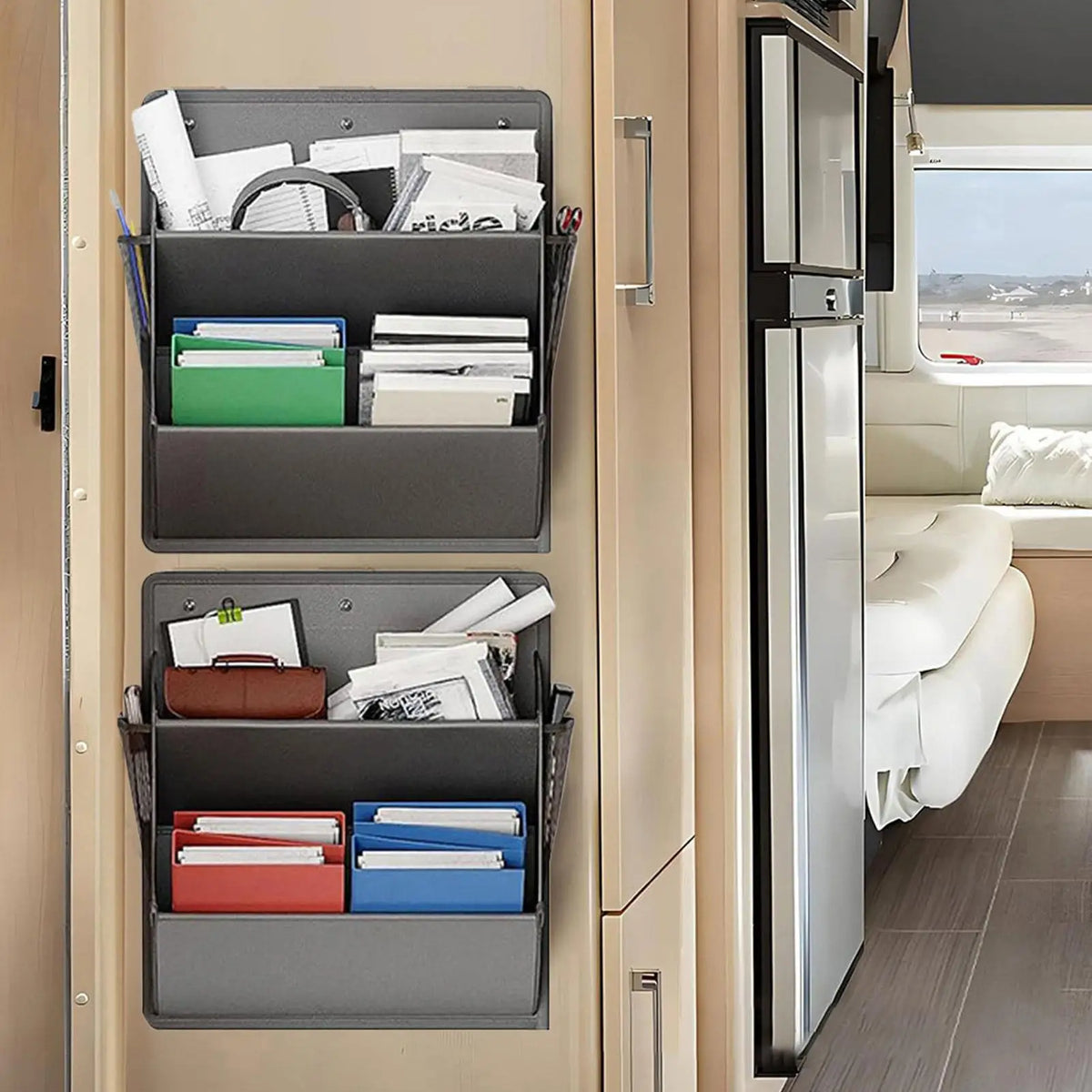 organisateur mural adhésif gris tissu uni chaussures vêtements accessoires moderne rangement porte