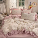 ensemble literie princesse housse couette drap taies oreiller fleurs roses romantique doux