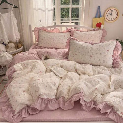 ensemble literie princesse housse couette drap taies oreiller fleurs roses romantique doux
