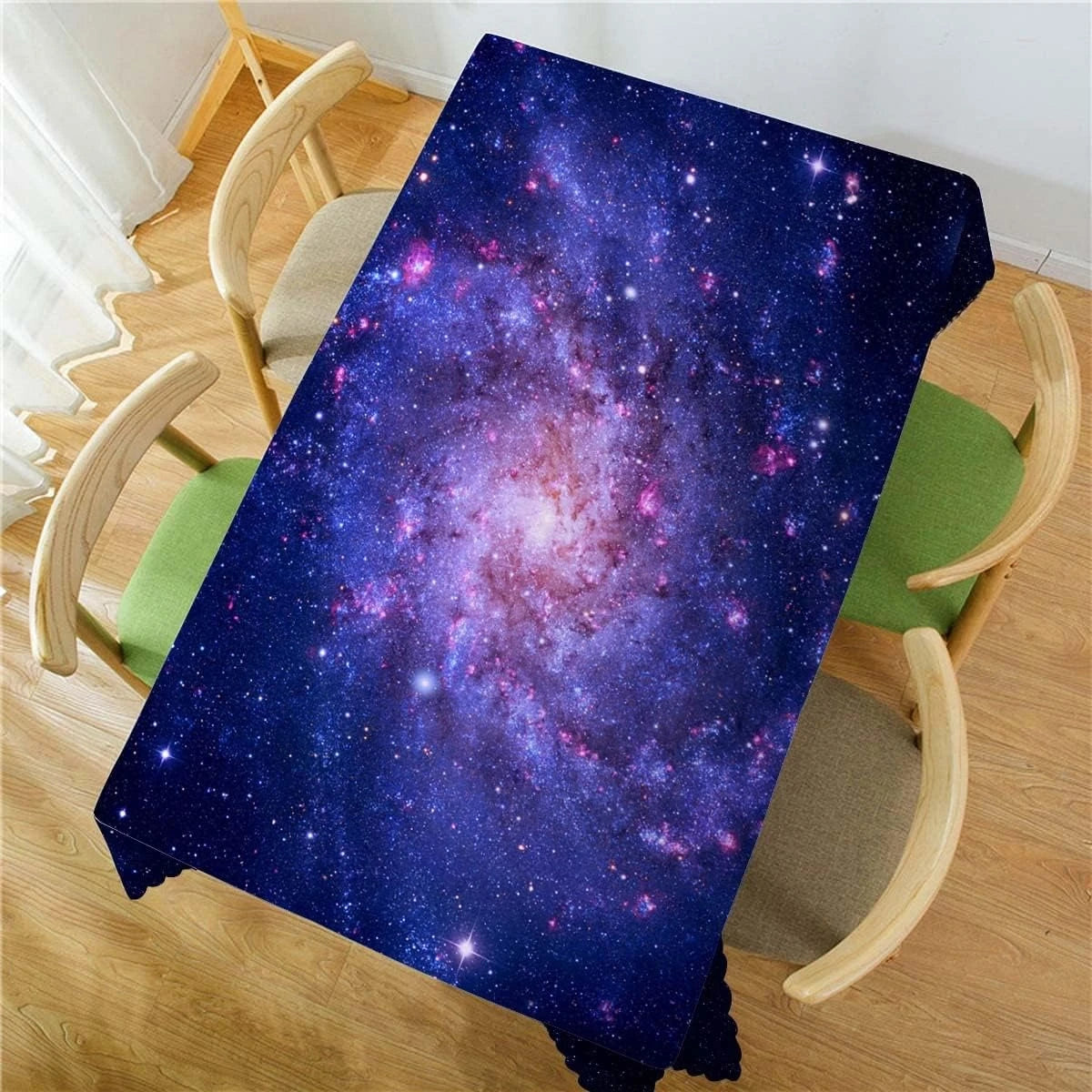 nappe table imperméable motif galaxie étoiles bleu nuit violet moderne réutilisable polyester rectangle fêtes