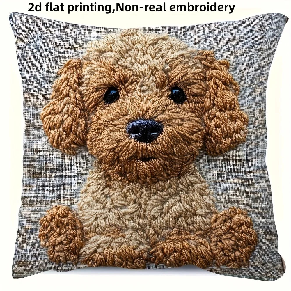 housse coussin chien cartoon beige marron polyester carré lit canapé décoration maison