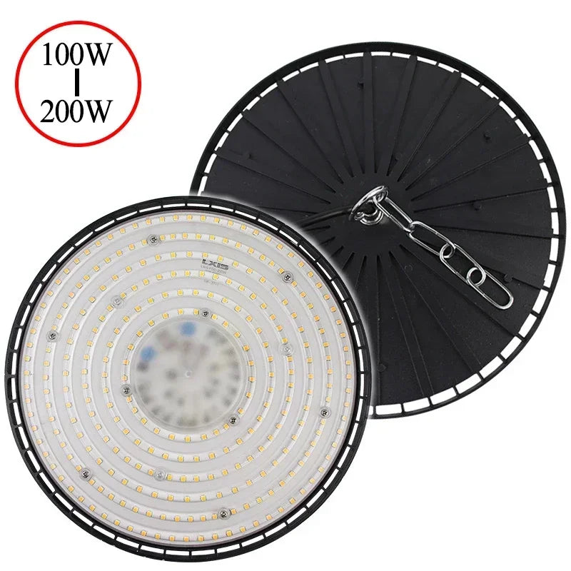 lumière led industrielle 200w 220v noir moderne grille ventilation chaines