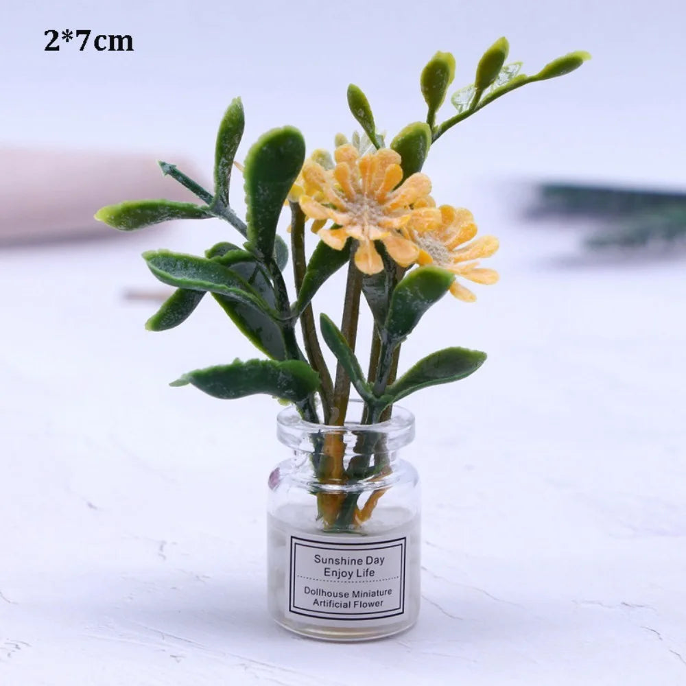 fleurs artificielles miniature verre transparent divers motifs floraux pot petite pierre étiquetteextérieur nature