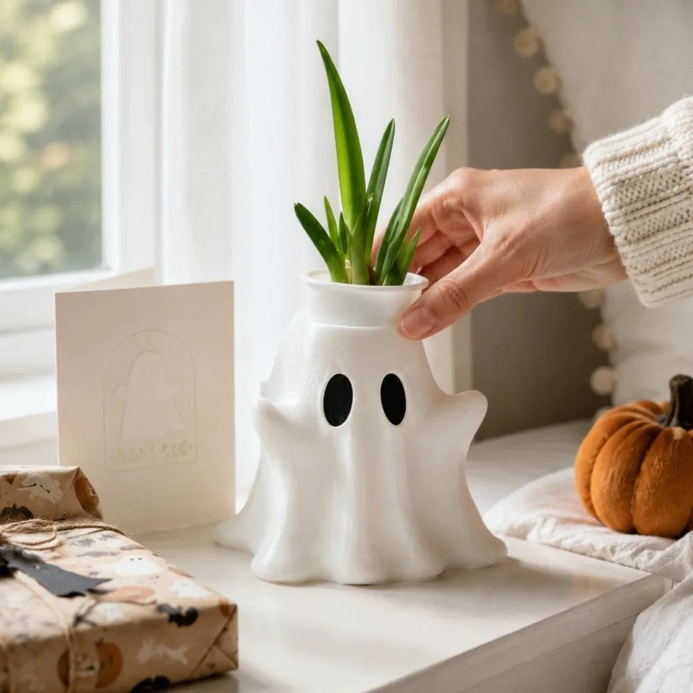 vase fantôme blanc yeux noirs créatif halloween pot fleur succulente culture hydroponiqueintérieur amovible drainage