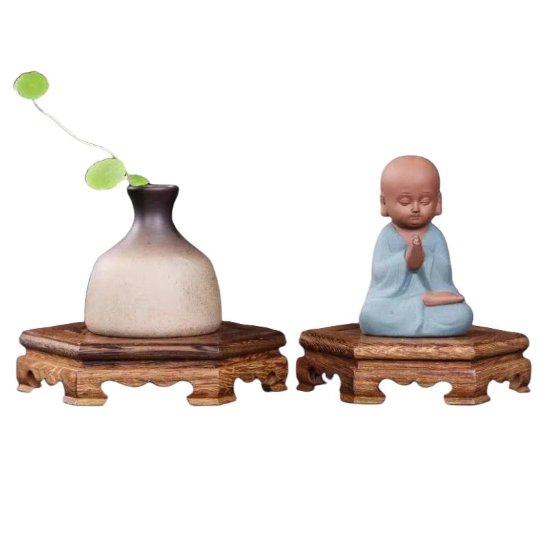 supports bois octogonaux multi niveaux pots fleurs terre cuite plante artificielle bonsaï statuette enfant