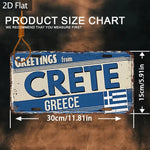 plaque décorative aluminium bleu blanc vintage drapeau grec crete lettres horizontales effet vieilli 30x15cm