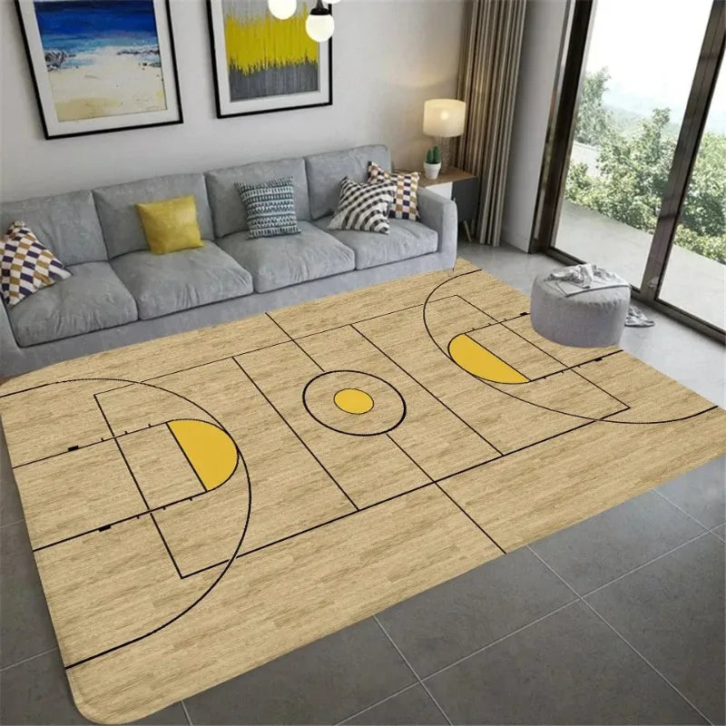 tapis sol moderne motif terrain basket beige gris jaune décor salon chambre maison