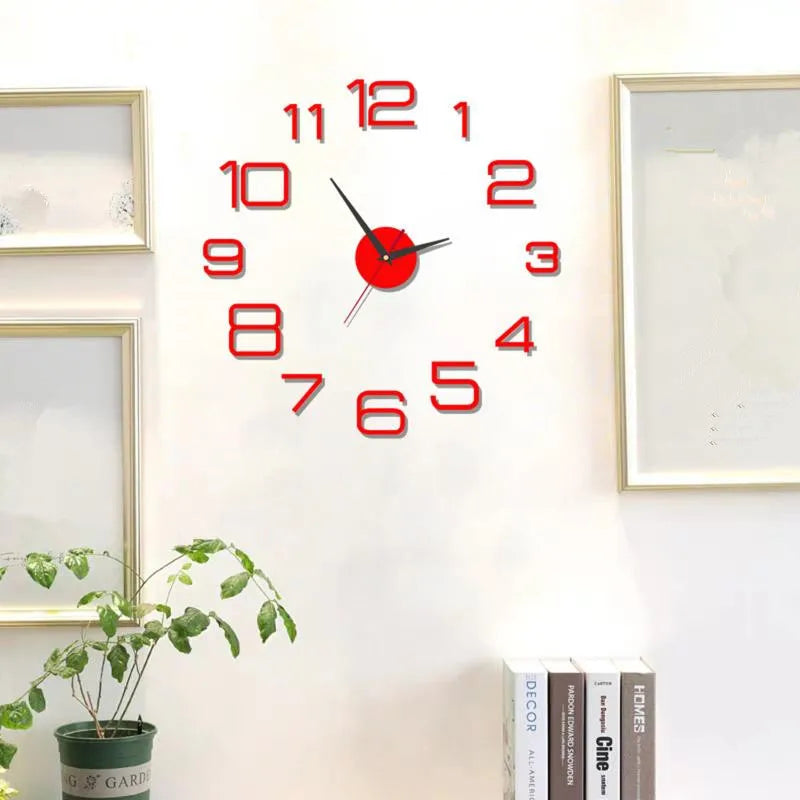 horloge murale 3D lumineuse verte rouge dorée moderne adhésive 50cm 40cm numéros blancs