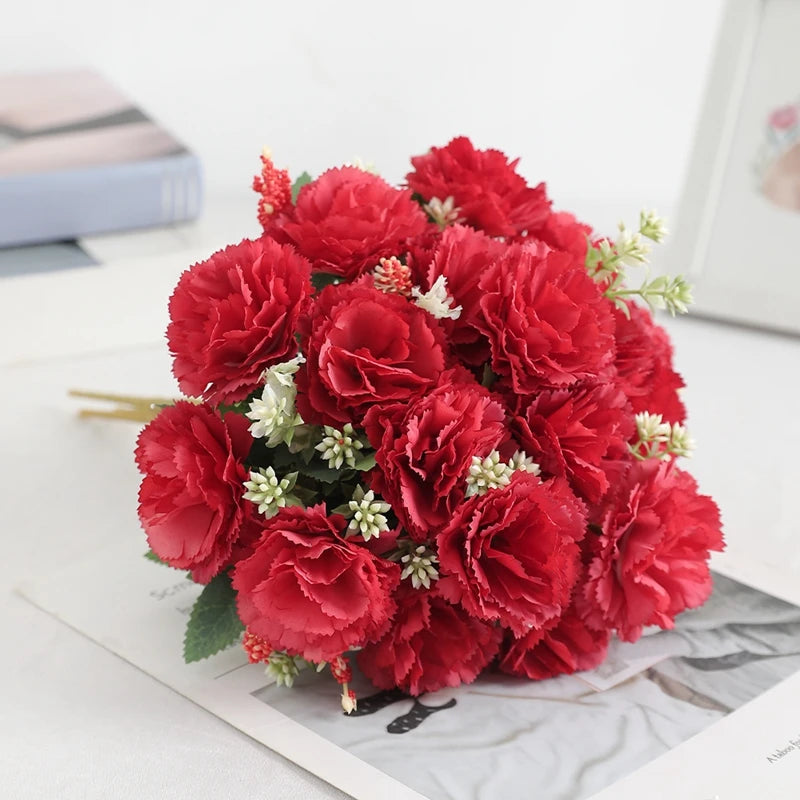 Bouquet artificiel coquelicot feuilles vertes mariage décoration intérieure vase bleu rose orange blanc vert