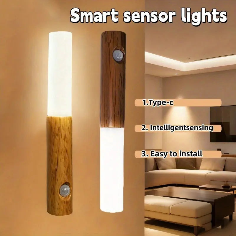 lampe murale détecteur mouvement rechargeable usb led moderne blanc noir bois
