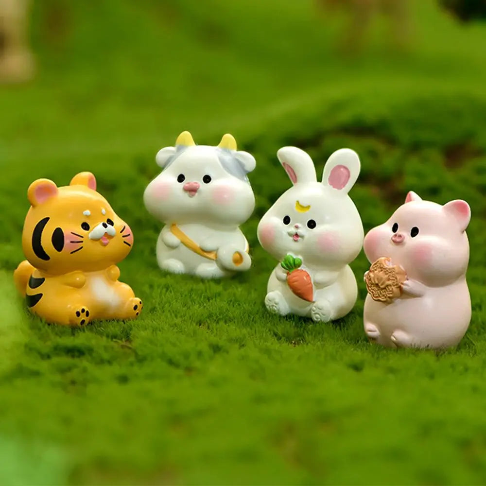 figurines animaux résine polie cartoon mignon dessin animé blanc bleu rose jaune vert accessoire