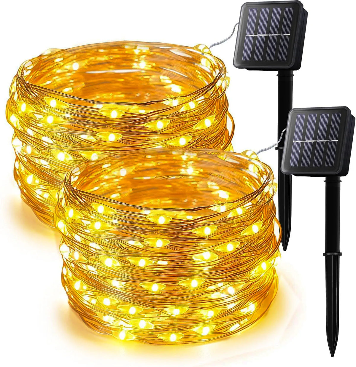 guirlande lumineuse solaire extérieure fil cuivre led étanche décoration jardin patio spikes couleur or