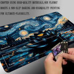 tapis jeu nuit étoilée paysage nuages lotus bleu noir cartes jeu non glissant