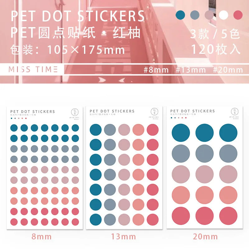 sticker rond minimaliste bleu rose gris blanc adhésif decoration journal 120pcs moderne unitaire
