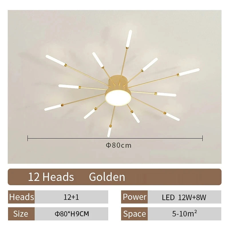 lustre moderne acrylique noir or rayons lumineux suspension salon chambre salle manger