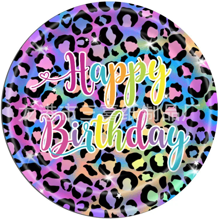 assiettes anniversaire imprimées léopard multicolore serviettes couverts verres festifs papier jetables fete enfants deco