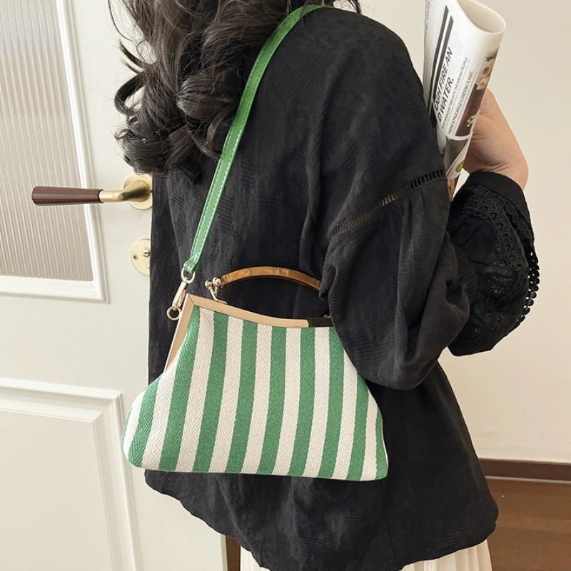sac bandoulière toile femme motif rayé moderne chic polyvalent décontracté minimaliste fourre tout poche