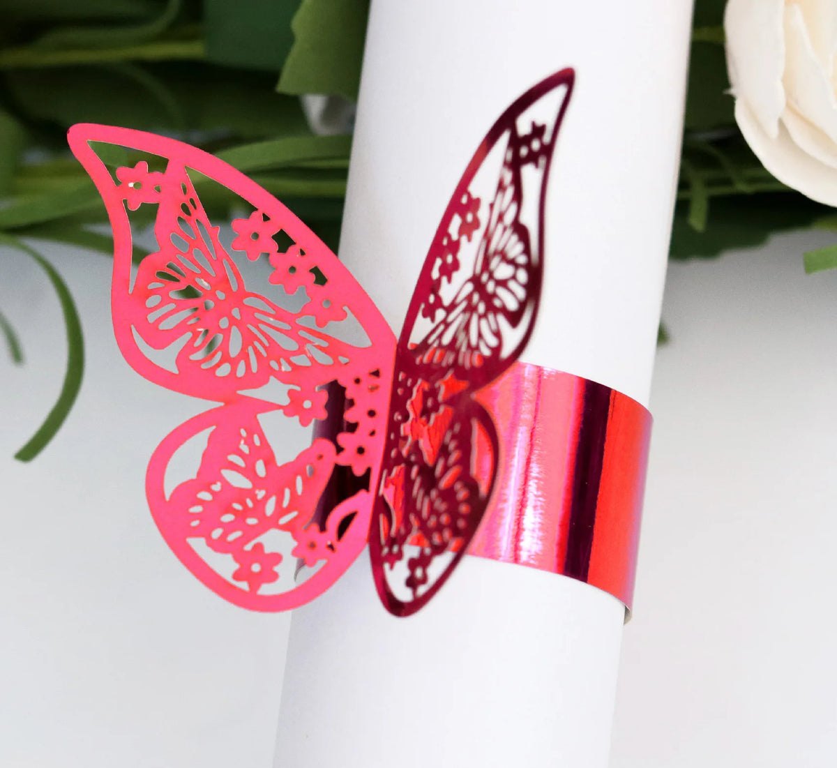 porte serviette papillon ajouré élégant doré rose bleu clair blanc pack 50 pièces transparents