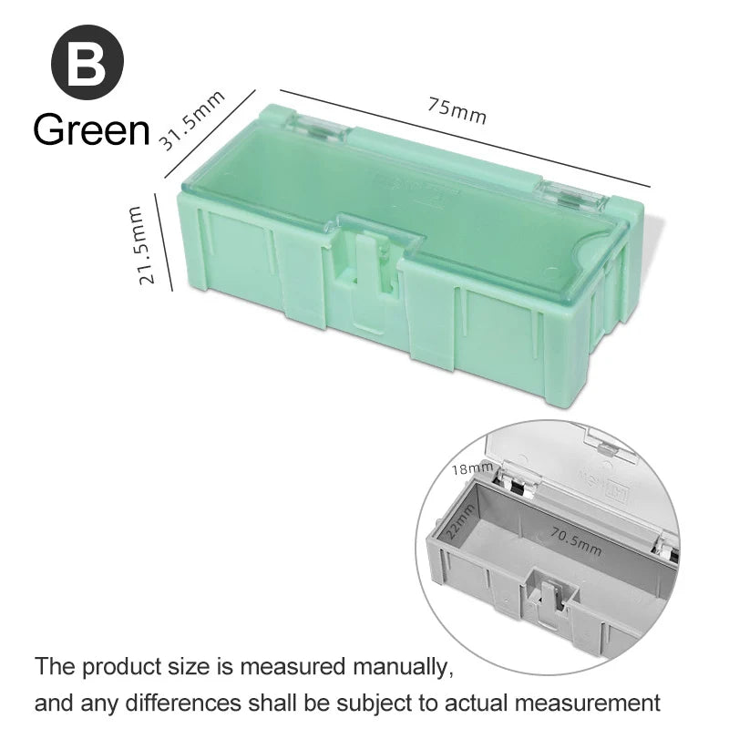 boîtes rangement électroniques vert rose bleu clips fermeture pratiques modernes