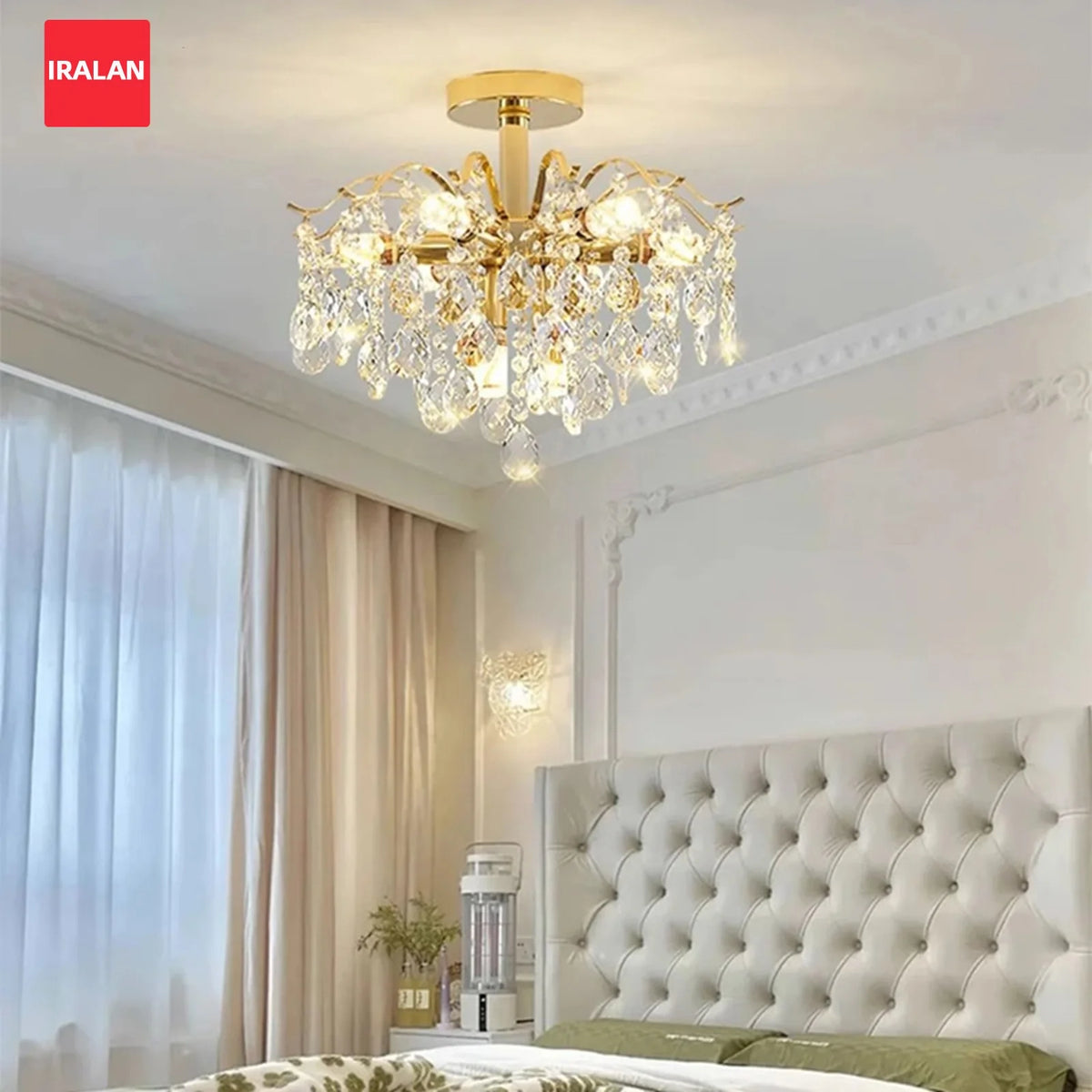 plafonnier moderne luxueux cristal pendans or led salon décoration lustreintérieur chambre château