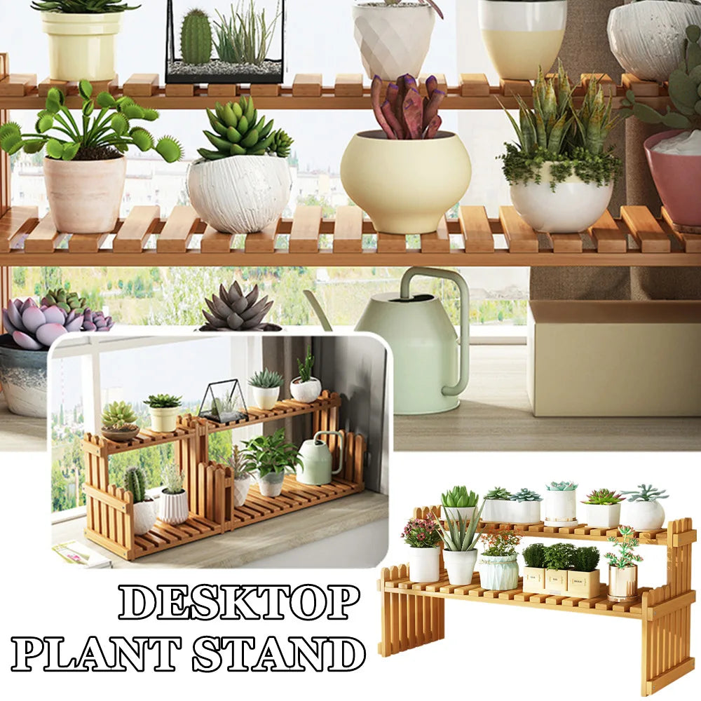 étagère plante bambou moderne simple niveaux naturel hauteur 30cm largeur 57cm