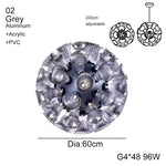 suspension luminaire moderne verre transparent câbles suspendus led intégrés contemporain haute qualité dorée argentée