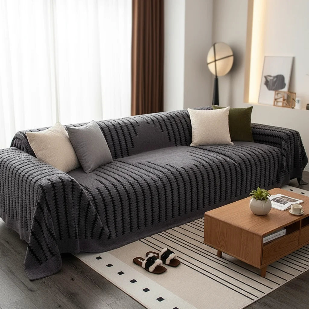 couverture canapé gris foncé rayures horizontales moderne polyestère dimensions variées decoration salon