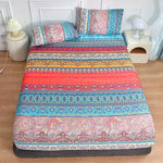 drap lit boho chic imprimé paisley motifs floraux rouge bleu orange jaune blanc double
