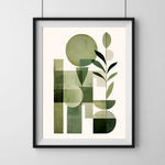 affiches géométriques abstraites vert olive moderne minimaliste bohème encadrées bois
