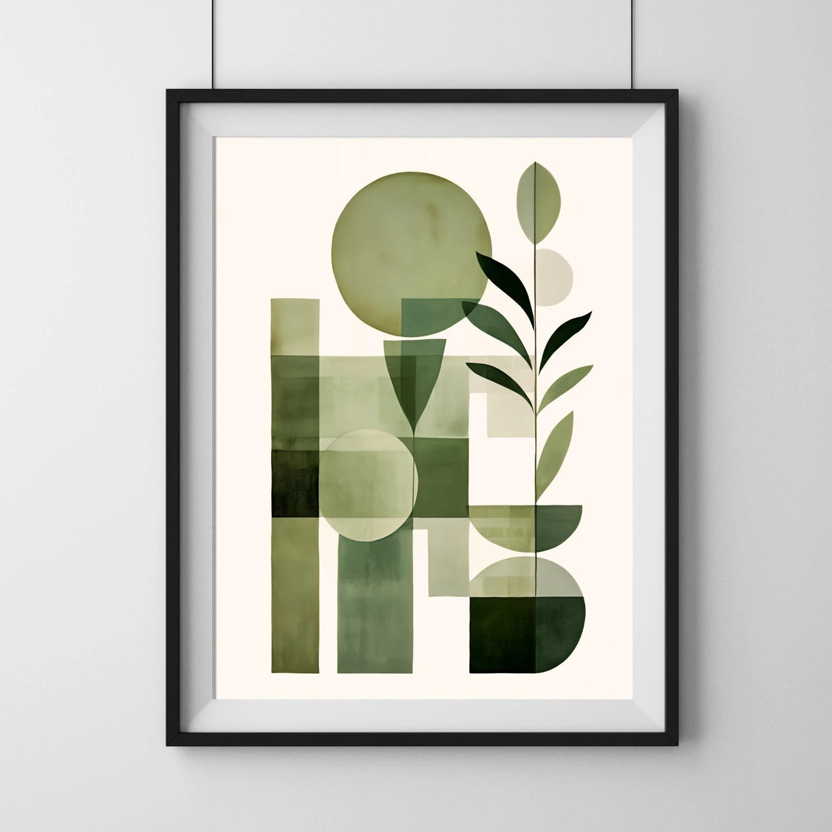 affiches géométriques abstraites vert olive moderne minimaliste bohème encadrées bois