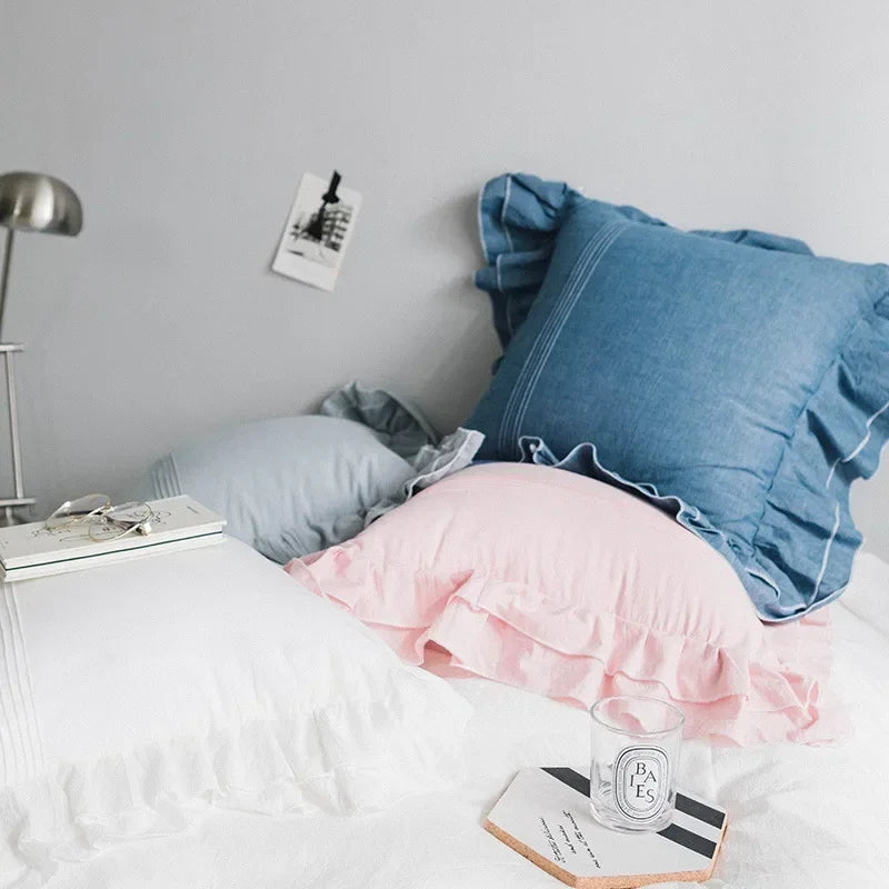 coussins volants coton blanc rose bleu doux moderne lit respectueux environnement