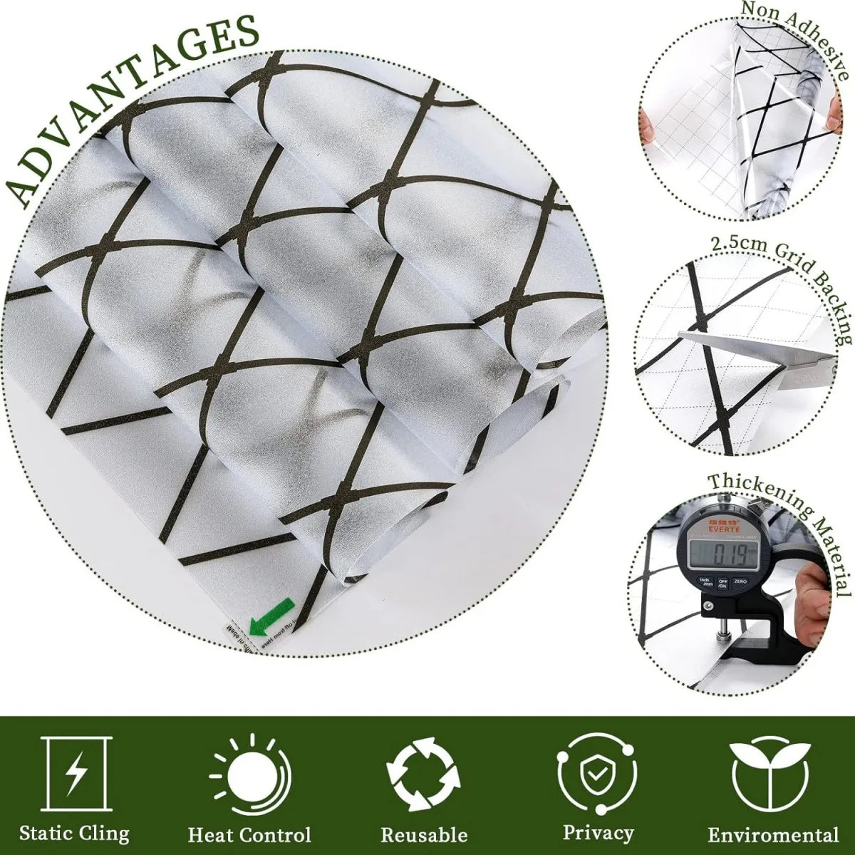 film décoratif fenêtre réseau géométrique noir static cling protection uv isolation thermique moderne