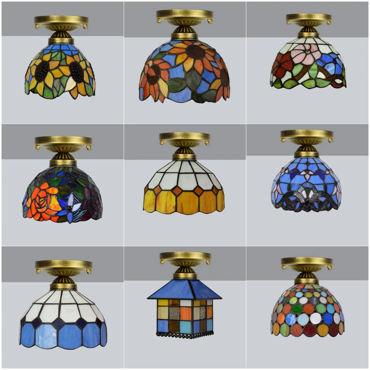 Lampe art déco mosaïque motifs floraux or marron bleu verte vintage chambre salon entree
