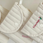 sac kawaii brodé protège slip hygiénique quilting bébé mignon porte protections blanc crème