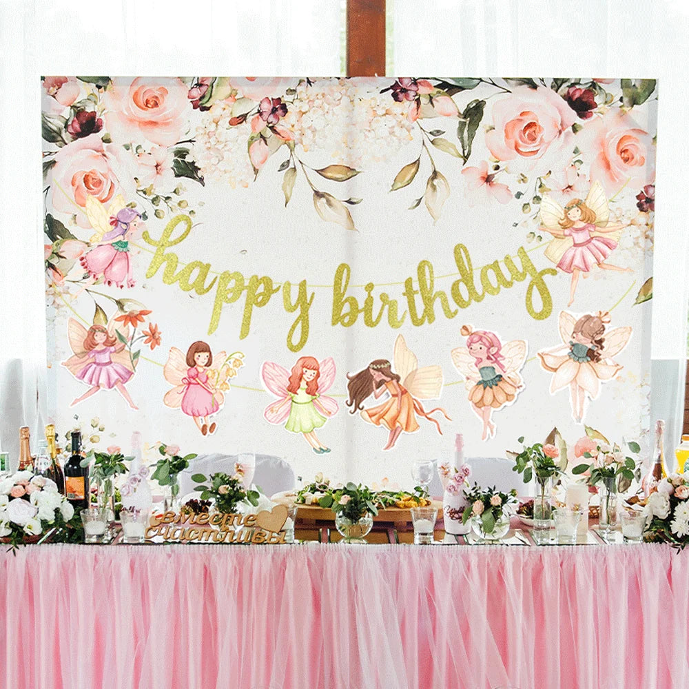 décoration fête anniversaire fées fleurs paillettes cake topper cupcakes spirales or rose