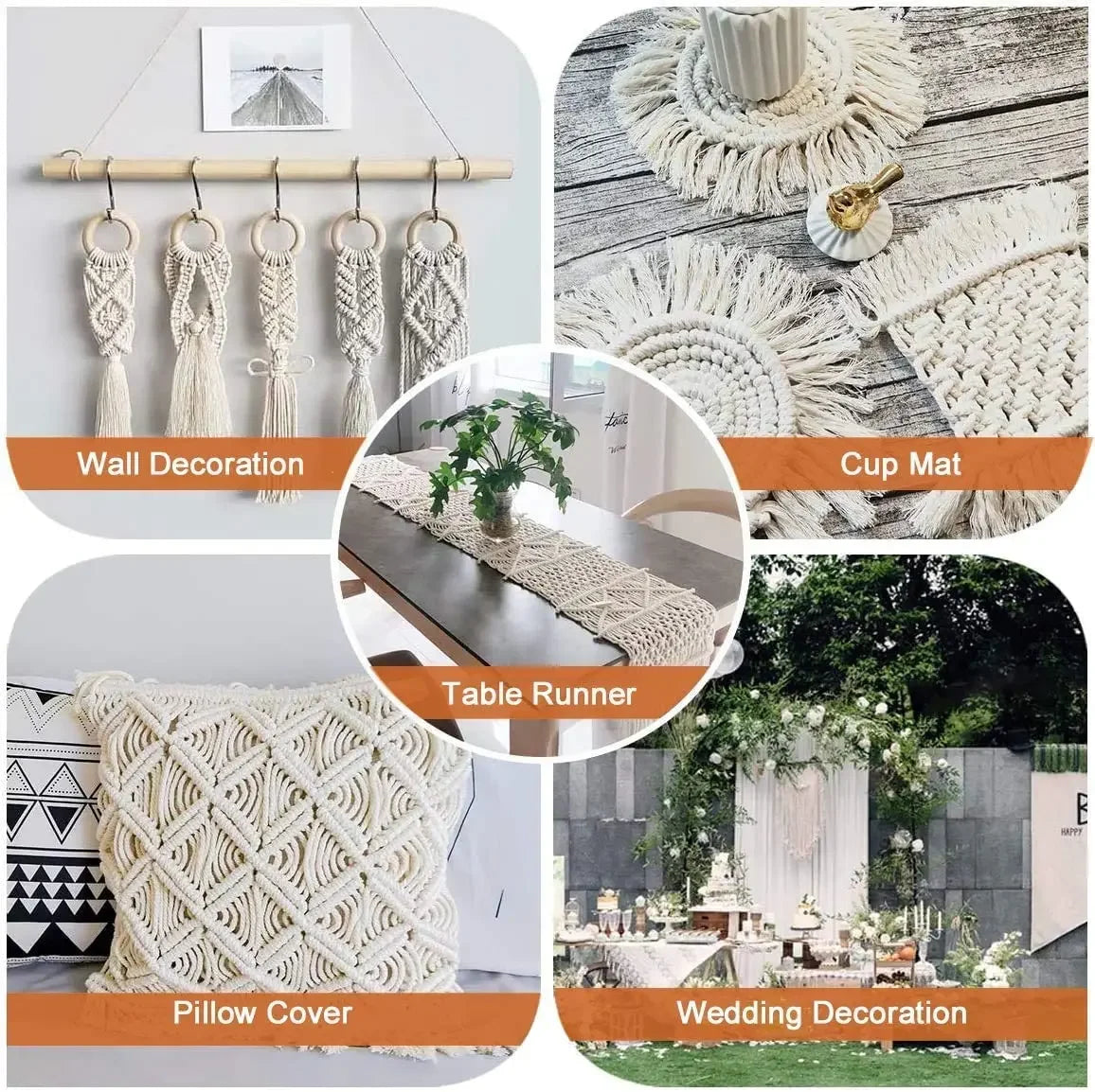 corde macramé coton naturel beige clair texture tissée franges boho artisanal