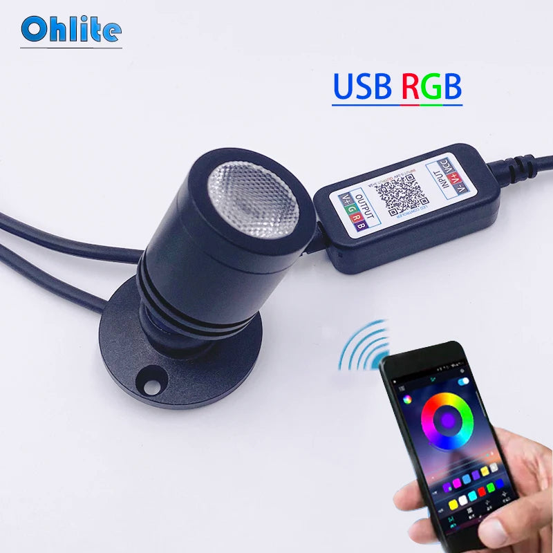 projecteur led rgb bluetooth usb 5v noir moderne cordon 300mm 1w 3w