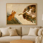 tableau religieux classique ange chat toile fond beige sans cadre vertical