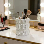 support rangement moderne pot cosmétiques blanc rose élégant satiné plissé multifonction plastique respectueux environnement