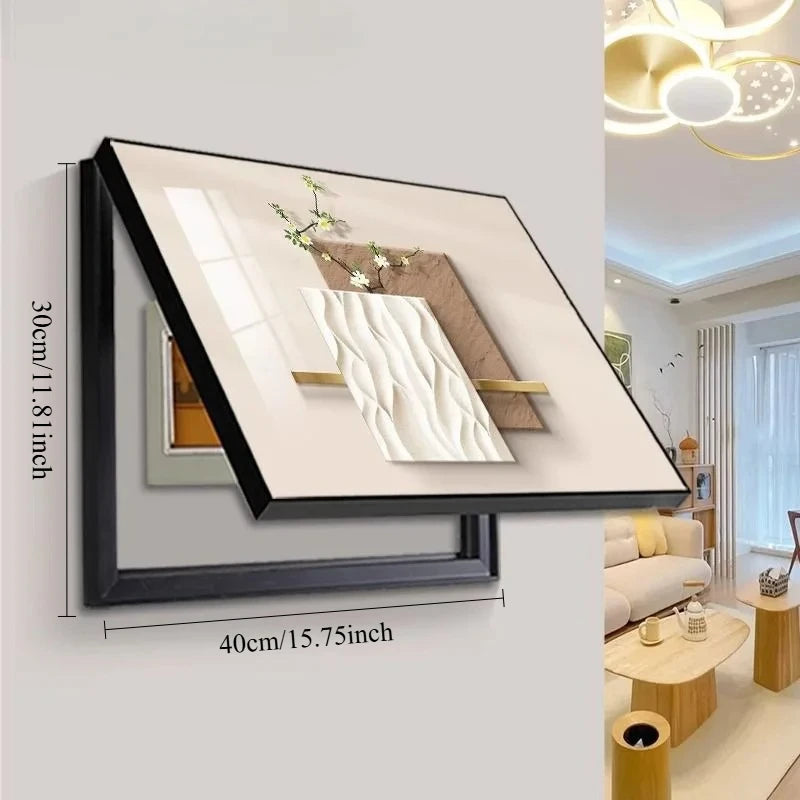 tableau mural moderne minimaliste beige blanc doré motifs géométriques simple texture bois respectueux environnement