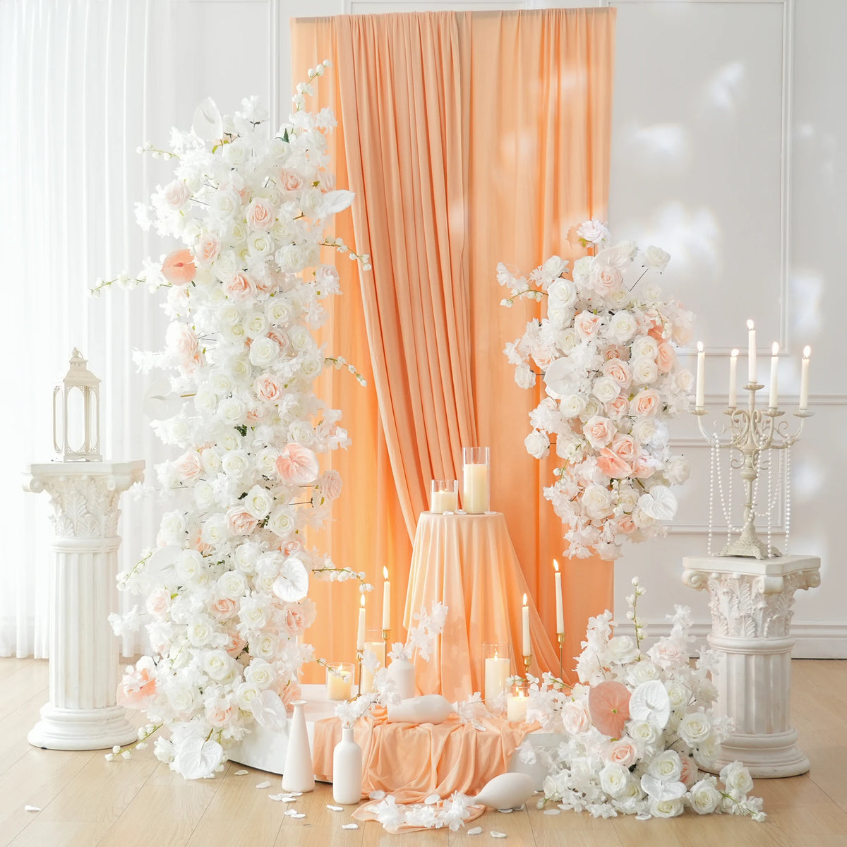 arche fleurs artificielles blanc rose pâle romantique decoration mariage anniversaire fete exterieur