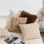 housse coussin beige marron motif rayé texture douce moderne opacité jacquard polyester décoration canapé