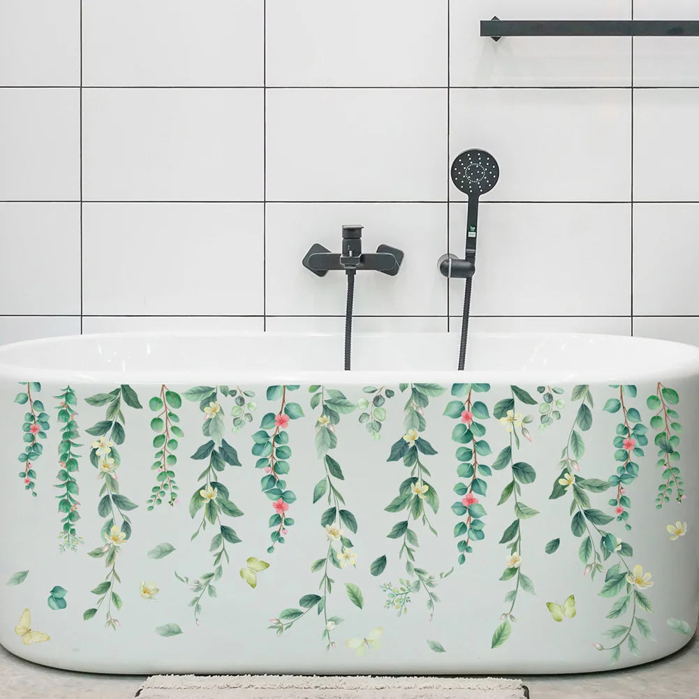 sticker mural adhésif feuilles fleurs botanique aquarelle decoration maison 64cm 104cm pieces
