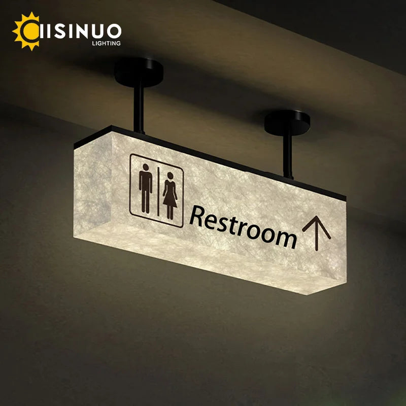 panneau indicateur lumineux led moderne toilets pictogrammes grunge beige noir minimaliste